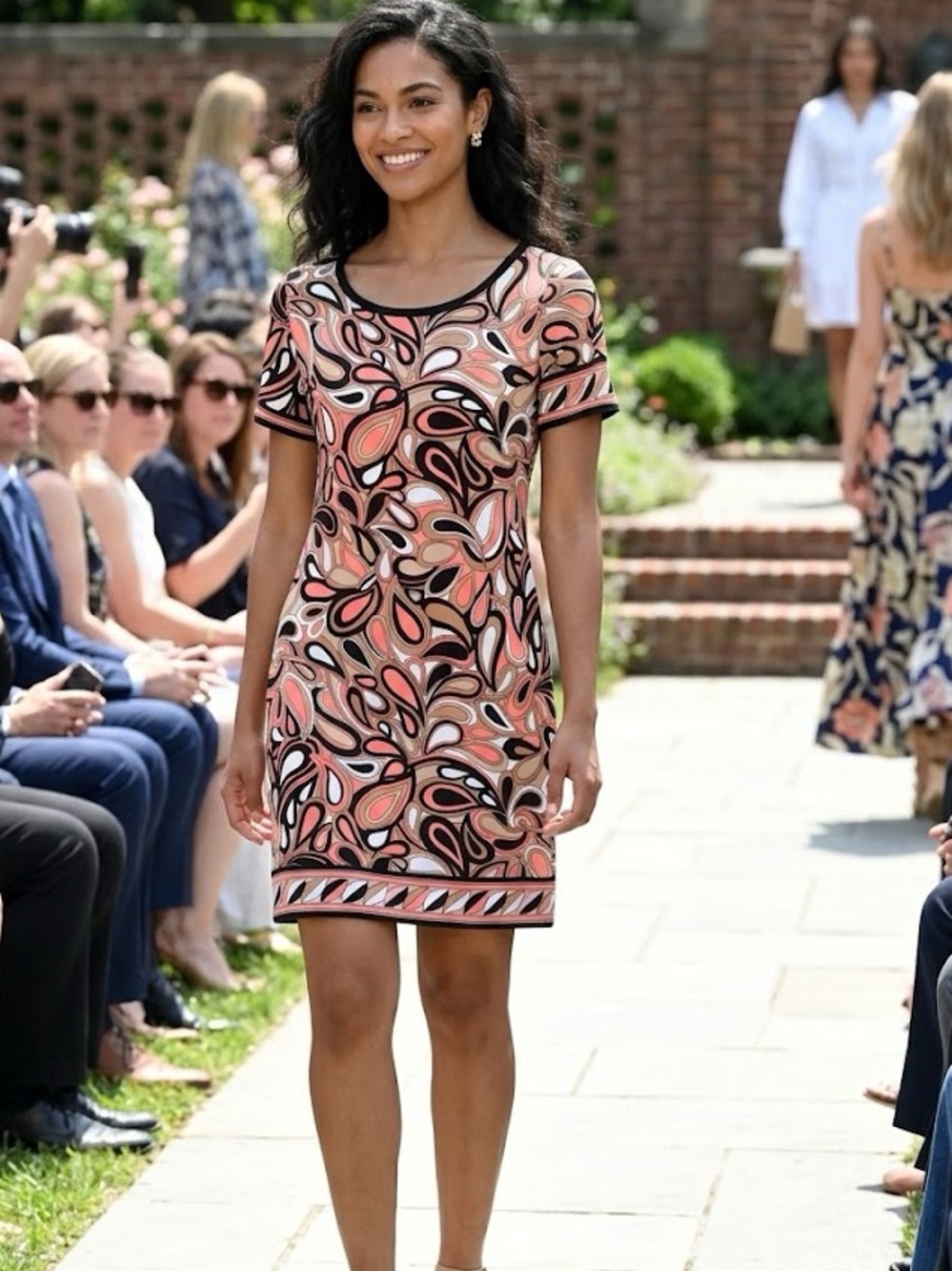 Michael Kors Coral, Pink, Black Abstract Print dress